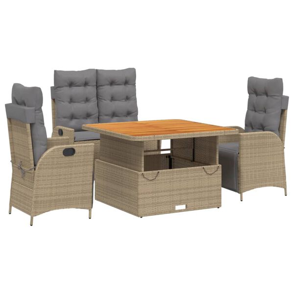 vidaXL Set comedor de jard&iacute;n 5 pzas con cojines rat&aacute;n sint&eacute;tico beige
