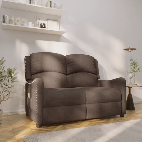 vidaXL Sillón reclinable de masaje de 2 plazas tela taupe