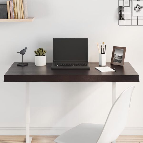 vidaXL Tablero mesa madera tratada borde vivo marr&oacute;n 100x40x(2-6) cm