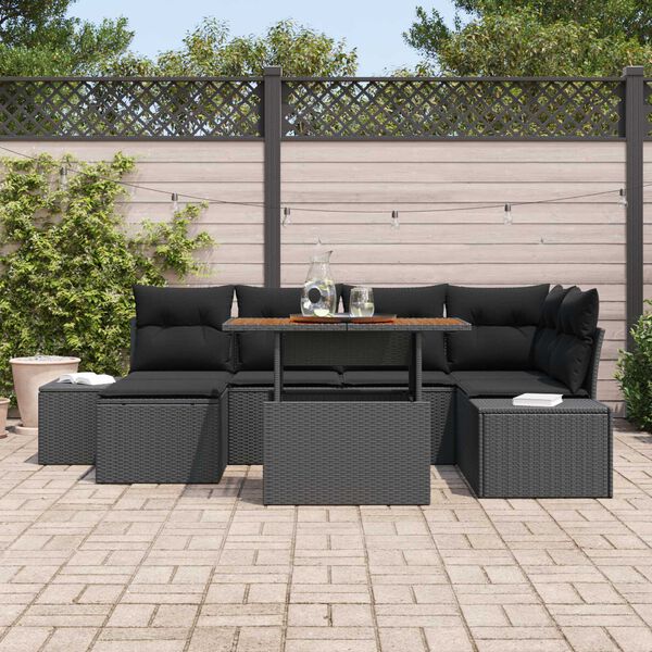 vidaXL Conjunto de sofá de jardín 7 pcs Negro Poliratán