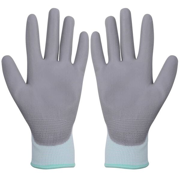 vidaXL Guantes de trabajo de PU 24 pares blanco y gris talla 8/M