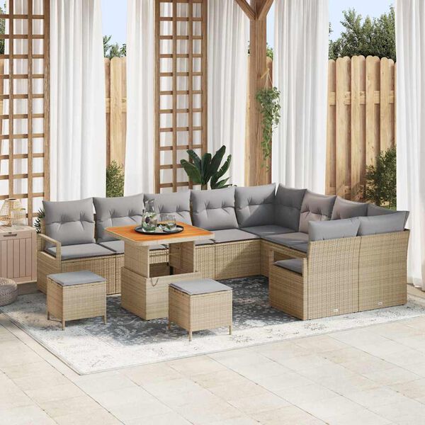 vidaXL Conjunto de sof&aacute; de jard&iacute;n con coj&iacute;n 12 pcs Beige y Gris Claro