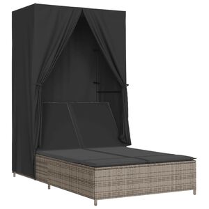 vidaXL Tumbona doble con techo y cortinas rat&aacute;n sint&eacute;tico gris