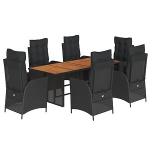 vidaXL Set de comedor de jard&iacute;n 7 pzas y cojines rat&aacute;n sint&eacute;tico negro