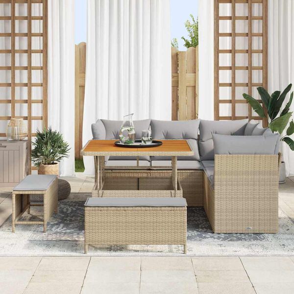 vidaXL Conjunto de sof&aacute;s de jard&iacute;n 8 pcs Beige rat&aacute;n sint&eacute;tico