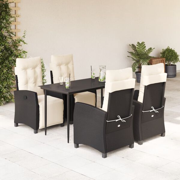 vidaXL Set de muebles jard&iacute;n 5 pzas con cojines rat&aacute;n sint&eacute;tico negro