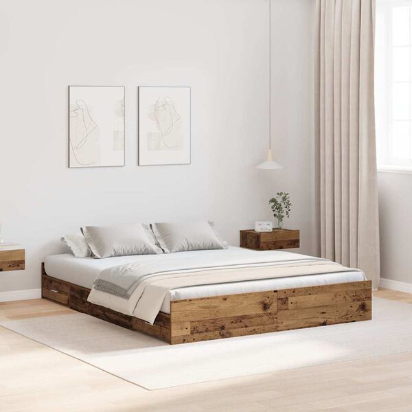 vidaXL Cama con almacenamiento con cabecera Madera Vieja 140 x 190 cm