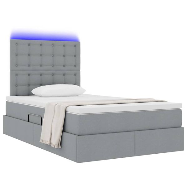 vidaXL Cama con almacenamiento y LED Gris Claro 120 x 190 cm Poli&eacute;ster