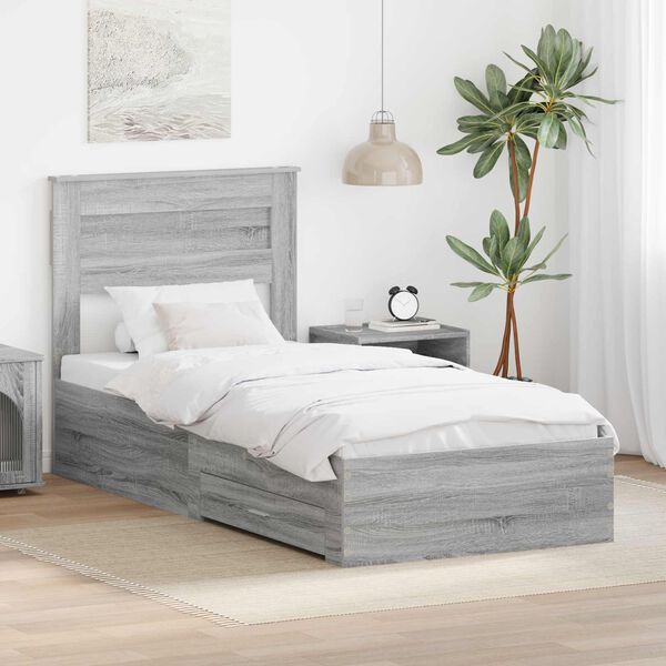 vidaXL Estructura de cama con cabecera Gris Sonoma 100 x 200 cm