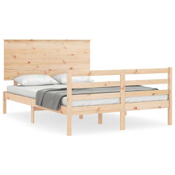 vidaXL Estructura de cama con cabecero madera maciza 140x190 cm