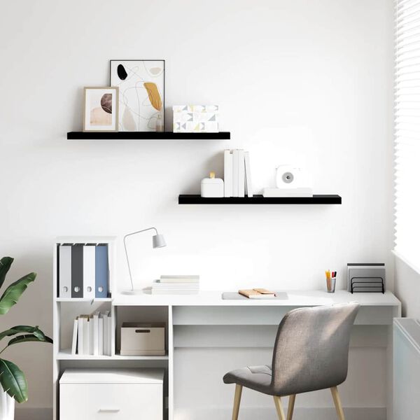 vidaXL Estantes flotantes pared 2 uds MDF negro brillo 90x23,5x3,8 cm