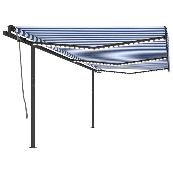 vidaXL Toldo autom&aacute;tico con LED sensor de viento azul y blanco 6x3 m
