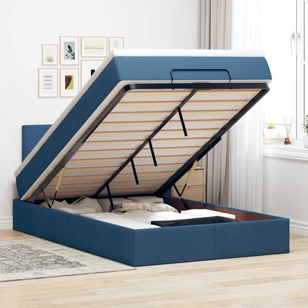 vidaXL Estructura de cama otomana colchón tela azul 120x190 cm