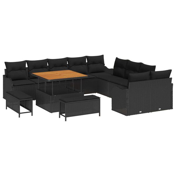 vidaXL Conjunto de sof&aacute; de jard&iacute;n con coj&iacute;n con almohada 13 pcs Negro