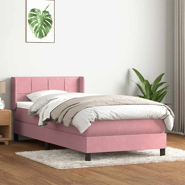 vidaXL Cama box spring con colch&oacute;n terciopelo rosa 80x220 cm