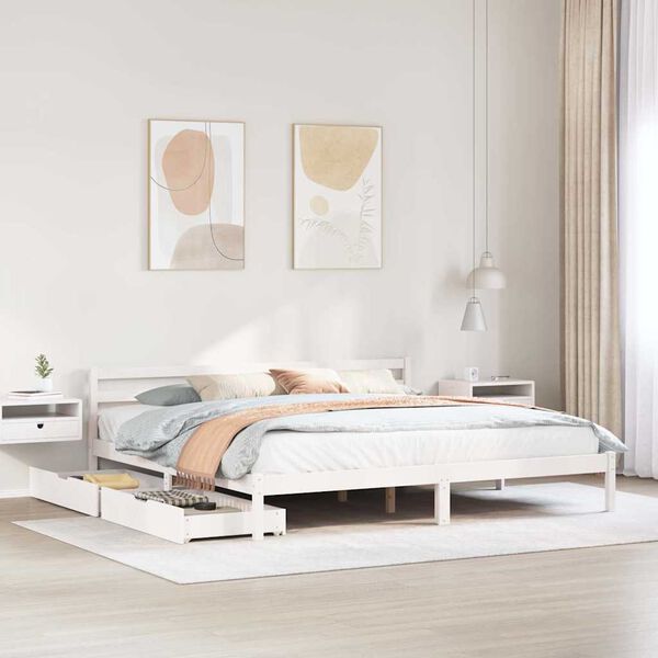 vidaXL Cama sin colch&oacute;n madera maciza de pino blanca 180x200 cm