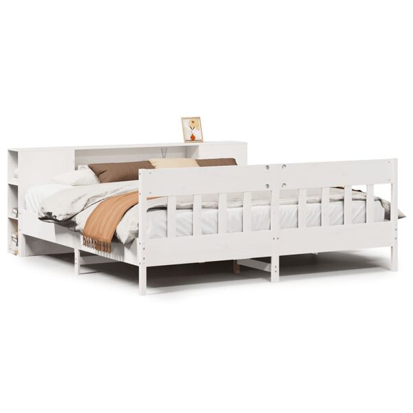 vidaXL Cama con estantería sin colchón madera maciza blanca 200x200 cm