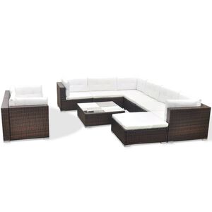 vidaXL Set muebles de jard&iacute;n 10 pzas y cojines rat&aacute;n sint&eacute;tico marr&oacute;n