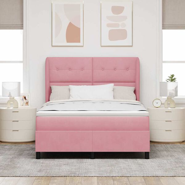 vidaXL Cama tipo Box Spring con colch&oacute;n Rosa 200 x 160 cm Terciopelo