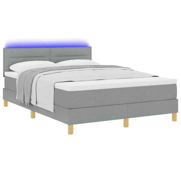 vidaXL Cama Box Spring LED con colch&oacute;n Gris Claro 140 x 190 cm tela