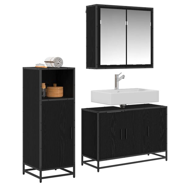 vidaXL Juego de muebles de ba&ntilde;o 3 pcs Roble Negro Madera de ingenier&iacute;a
