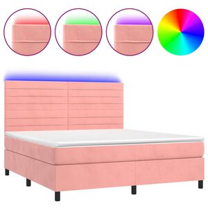 vidaXL Cama box spring colch&oacute;n y LED terciopelo rosa 180x200 cm