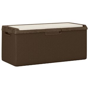 vidaXL Caja de almacenaje jard&iacute;n con coj&iacute;n de asiento PP marr&oacute;n 350 L