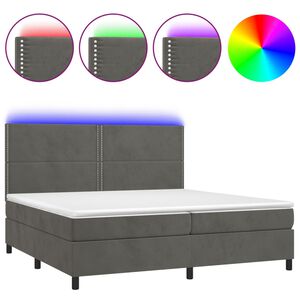 vidaXL Cama box spring colch&oacute;n y LED terciopelo gris oscuro 200x200 cm