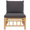 vidaXL Sofá central de jardín bambú con cojines gris oscuro