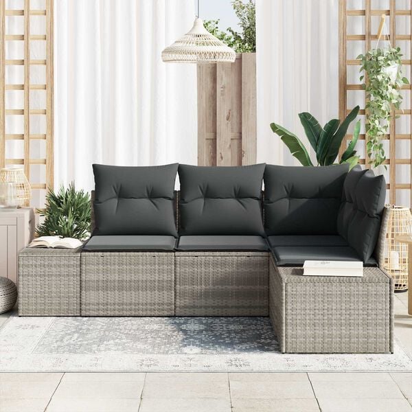 vidaXL Conjunto de sofá de jardín 4 pcs Gris Claro ratán sintético
