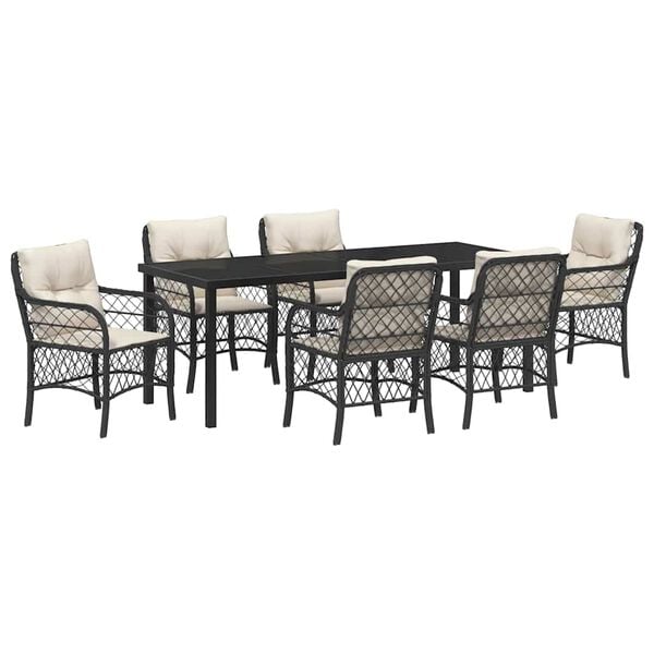 vidaXL Conjunto de Comedor de Jard&iacute;n 7 pcs Negro rat&aacute;n sint&eacute;tico