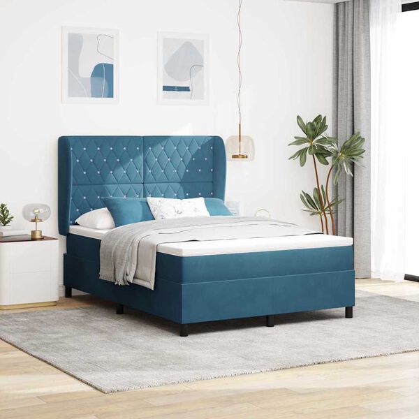vidaXL Cama tipo Box Spring Azul Oscuro 190 x 140 cm Poli&eacute;ster