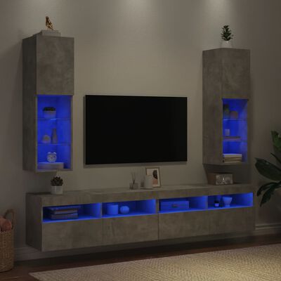 vidaXL Muebles de TV con luces LED 2 uds gris hormigón 30,5x30x102 cm