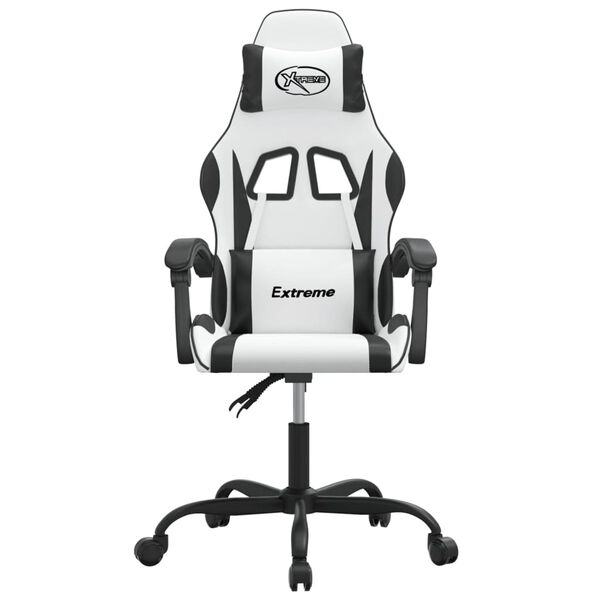 vidaXL Silla gaming giratoria cuero sintético blanco y negro