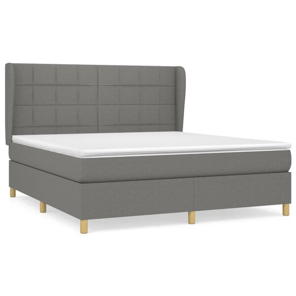 vidaXL Cama box spring con colch&oacute;n tela gris oscuro 160x200 cm