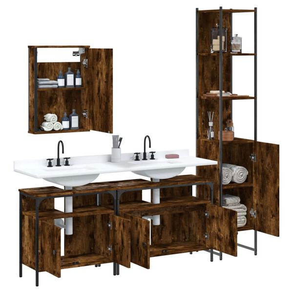 vidaXL Set de muebles ba&ntilde;o 4 pzas madera contrachapada roble ahumado