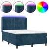 vidaXL Cama box spring colch&oacute;n y LED terciopelo azul oscuro 140x190 cm