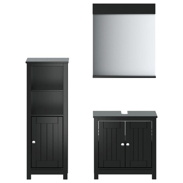 vidaXL Juego de muebles de baño BERG 3 pzas madera maciza pino negro