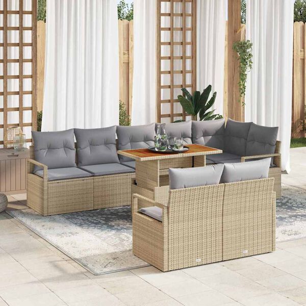 vidaXL Conjunto de sof&aacute; de jard&iacute;n con coj&iacute;n Manual 9 pcs Beige y gris