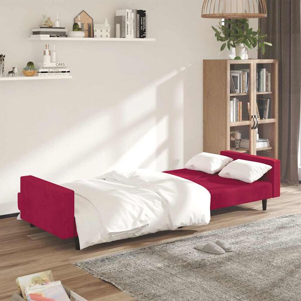vidaXL Sof&aacute; cama de 2 plazas terciopelo color vino tinto