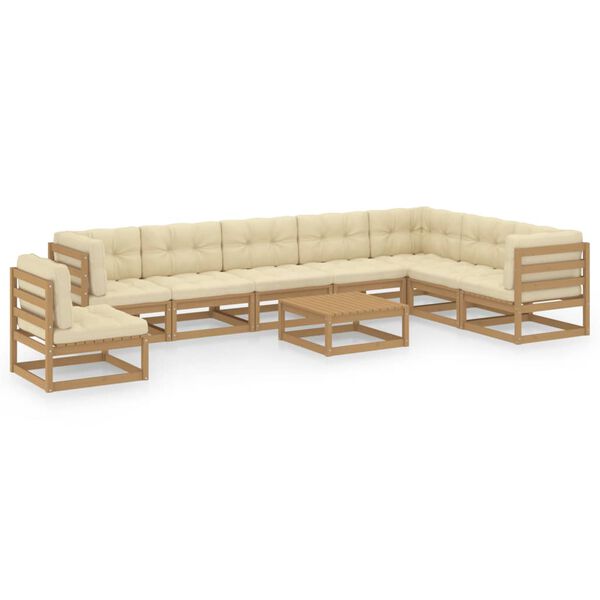 vidaXL Set de muebles de jard&iacute;n 9 pzs cojines madera pino marr&oacute;n miel