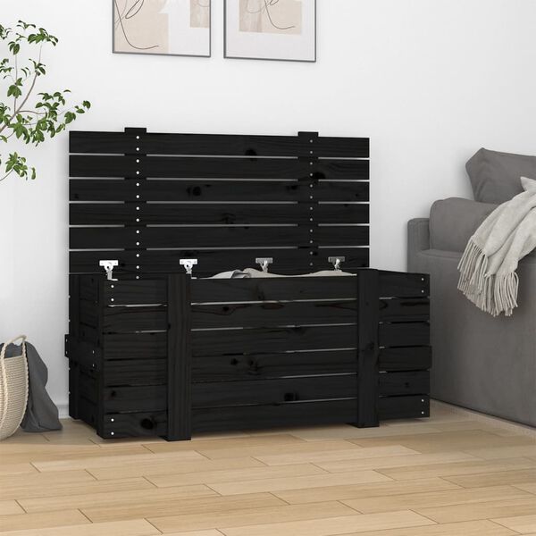 vidaXL Caja de almacenaje madera maciza de pino negro 91x40,5x42 cm
