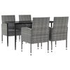 vidaXL Juego de comedor jard&iacute;n 5 pzas rat&aacute;n sint&eacute;tico acero gris negro