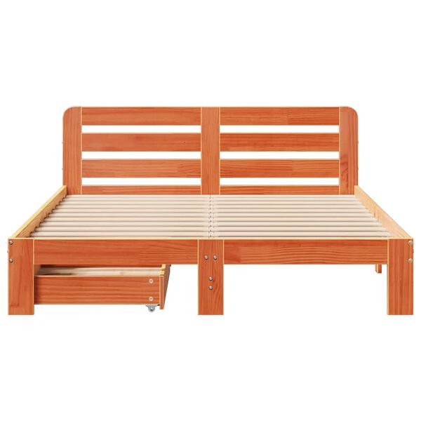 vidaXL Cama sin colch&oacute;n madera maciza de pino marr&oacute;n cera 140x190 cm