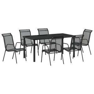 vidaXL Conjunto de Comedor de Jard&iacute;n 7 pcs Negro Textileno y acero