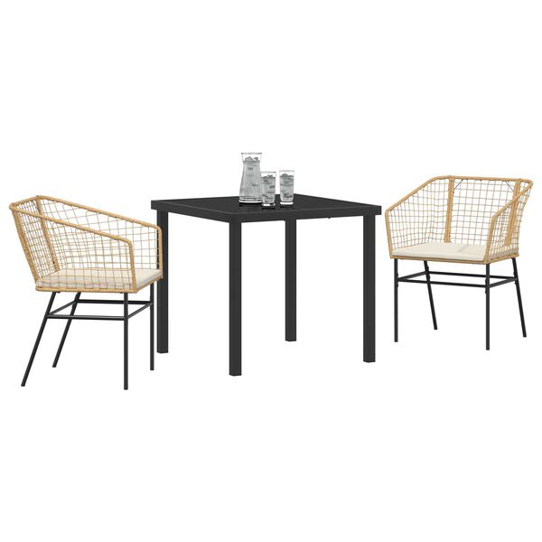 vidaXL Conjunto de Comedor de Jard&iacute;n 3 pcs Marr&oacute;n rat&aacute;n sint&eacute;tico