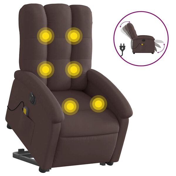 vidaXL Sill&oacute;n masaje el&eacute;ctrico reclinable elevable tela marr&oacute;n oscuro