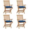 vidaXL Sillas de jard&iacute;n 4 uds madera maciza de teca con cojines azules