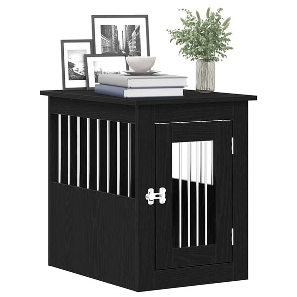 vidaXL Mueble para jaula de perro de roble negro, 45 x 62 x 59 cm, madera de ingenier&iacute;a