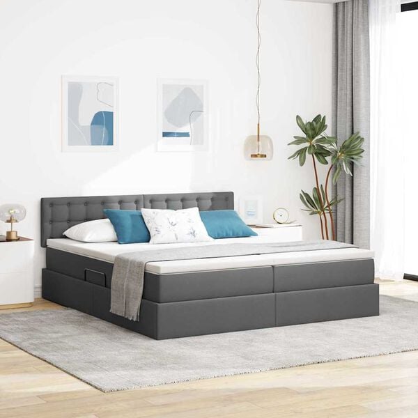 vidaXL Cama con almacenamiento con colch&oacute;n Gris oscuro 180 x 200 cm